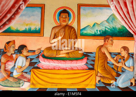 Preah Prom Rath monastero. La vita di Buddha. Il Buddha e il suo figlio Rahula. Foto Stock