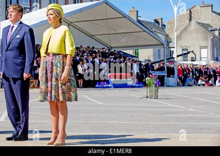 Arromanches, Francia. Il 6 giugno, 2014. Olandese Willem-Alexander re e regina Maxima frequentare il D-Day commemorazione per contrassegnare il settantesimo anniversario dello sbarco degli Alleati sul D-Day, in Arromanches, Francia, 06 giugno 2014. Più di 75.000 British canadesi e di altre truppe del Commonwealth sbarcati sulle spiagge della Normandia il 06 giugno 1944 a fianco degli Stati Uniti e la libera francese, in una invasione alleata di più di 130.000. Credito: dpa picture alliance/Alamy Live News Foto Stock