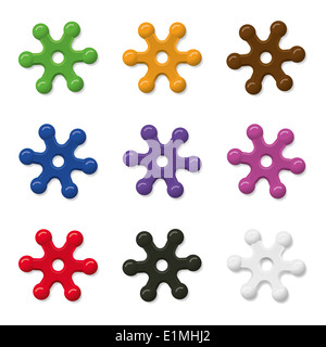 Set di anelli colorati con sei bracci arrotondati. Foto Stock