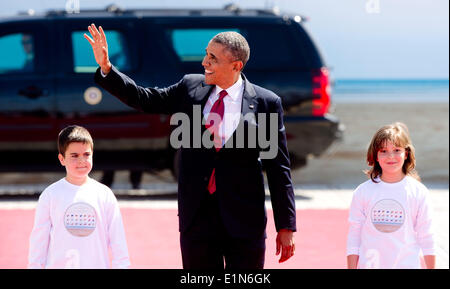 La Normandia, Francia. Il 6 giugno, 2014. Il Presidente Usa Barack Obama durante il settantesimo anniversario dello sbarco in Normandia, sulla spiaggia di spada, Ouistreham, Normandia, Francia, 06 giugno 2014. Credito: dpa picture alliance/Alamy Live News Foto Stock