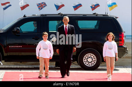 La Normandia, Francia. Il 6 giugno, 2014. Il presidente Usa Barack Obama durante il settantesimo anniversario dello sbarco in Normandia, sulla spiaggia di spada, Ouistreham, Normandia, Francia, 06 giugno 2014. Credito: dpa picture alliance/Alamy Live News Foto Stock