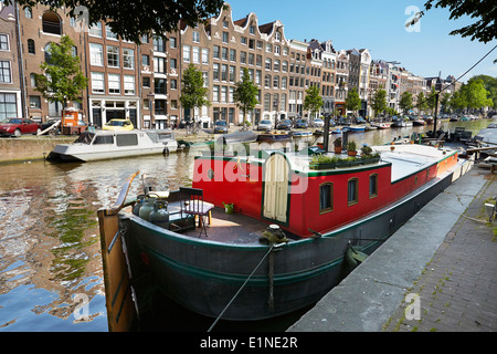 Houseboat barge, canale di Amsterdam - Olanda Paesi Bassi Foto Stock