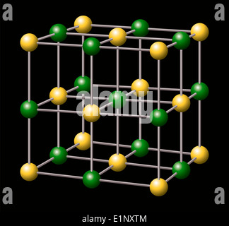 Cloruro di sodio - NaCl - sale - ioni di sodio e di cloruro formando tridimensionale di cubi struttura di cristalli di cloruro di sodio Foto Stock