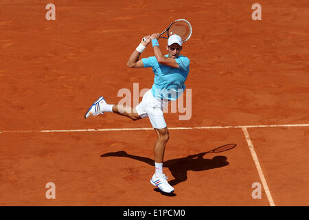 Roland Garros di Parigi, Francia. Il giorno 08 Giugno, 2014. Open di Francia di Tennis campionati. Uomini Singoli Final. Rafael Nadal contro Novak Djokovic. Novak Djokovic Credito: Azione Sport Plus/Alamy Live News Foto Stock