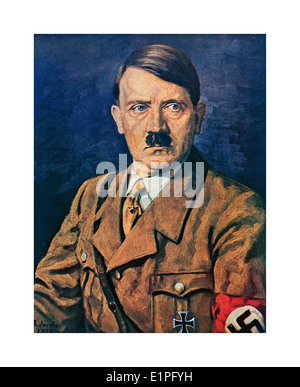 1930 La pittura di Adolf Hitler in uniforme con la svastica fascia braccio e croce di ferro Foto Stock