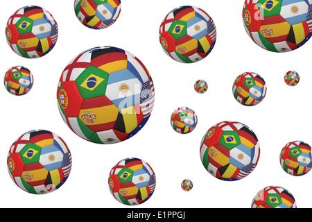 Palloni da calcio in bandiere internazionali Foto Stock