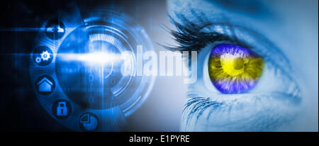 Immagine composita di verde e giallo occhio sulla faccia blu Foto Stock