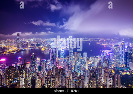 Hong Kong Cina skyline della città da Victoria Peak. Foto Stock