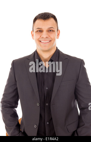 Ritratto informale di imprenditore fiducioso in abito nero Foto Stock