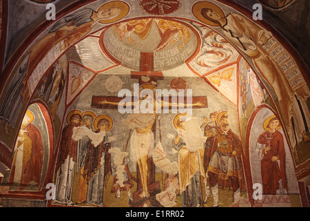 Cristiano antico affresco, in una roccia nascosta Chiesa di Cappadocia, Turchia Foto Stock