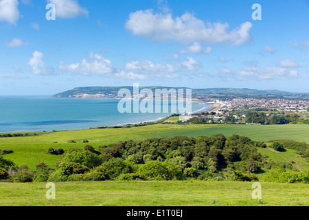 Isola di Wight coast vista verso Shanklin e Sandown da Culver verso il basso Foto Stock