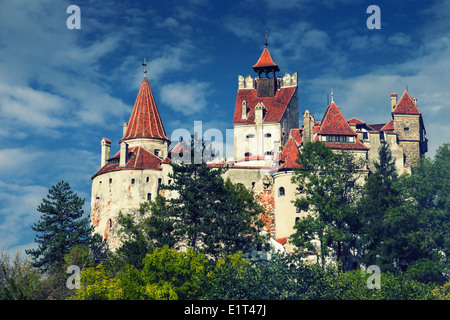 Medievale Castello di Bran, custodito in passato il confine tra Valacchia e Transilvania. La Romania. Conosciuto per il mito di Dracula. Foto Stock