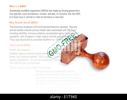 Timbro di gomma - OGM free isolato su bianco Foto Stock