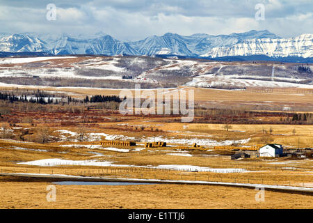 Vista verso Millarville, Cowboy Trail, pedemontana, Alberta, Canada Foto Stock