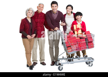 La famiglia felice shopping Foto Stock