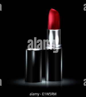 Lo sfondo scuro e il rossetto rosso in nero Foto Stock