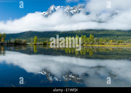 Niut montagne si riflette in un stagno di fronte lago Tatlayoko, British Columbia Foto Stock