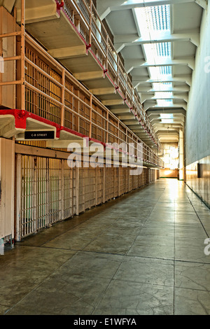 "C-D Street' prigioniero cellule, Cellhouse, Isola di Alcatraz a San Francisco, California USA Foto Stock