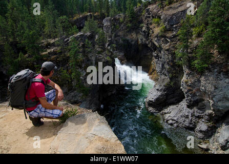 Cascata cade, vicino al lago di Christina, British Columbia, Canada. Foto Stock