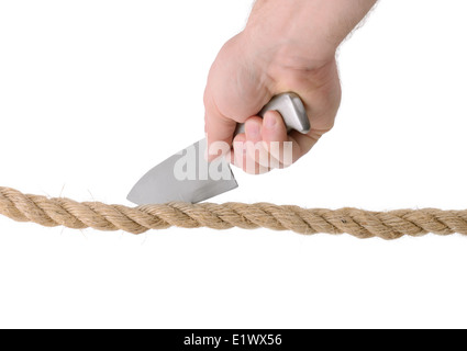 Coltello per il taglio di corda isolata su uno sfondo bianco Foto Stock