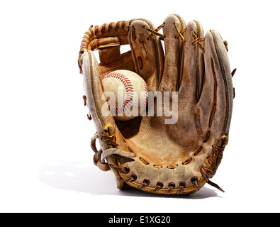 Vecchia pelle vintage Guanto baseball Foto Stock