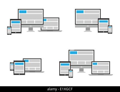 Pienamente rispondente web design icona in posizioni diverse Illustrazione Vettoriale