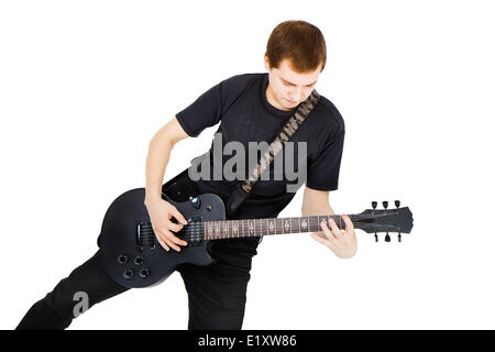 Musicista con un nero chitarra elettrica Foto Stock