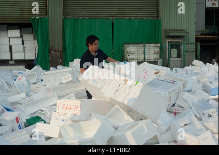 Tokyo Giappone 2014 - Il mercato del pesce di Tsukiji Metropolitan Central Wholesale Market Foto Stock