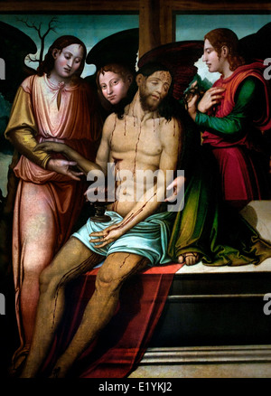 Cristo sulla tomba con tre angeli Master di Alzira (Valencia del XVI sec. ) Spagna - Spagnolo Foto Stock