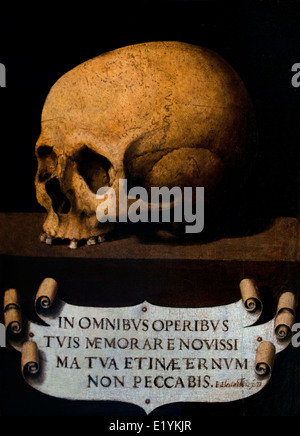 Cranio (memento mori) Joan de Joanes (Valencia c 1505 -. Bocairent, 1579 Arte Medievale Spagna - Spagnolo Foto Stock