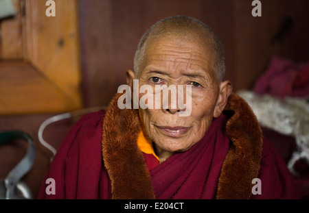 Nepal Himalaya monaca buddista presso il monastero Kharigandentenphelling nel villaggio di Thamo Solukhumbu Mt Everest 88 Foto Stock