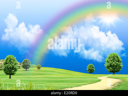 Rainbow su un green glade Foto Stock