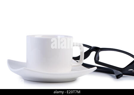 Occhiali da vista e la tazza di caffè. Foto Stock