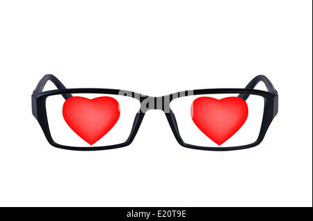 Occhiali con cuori isolati. Foto Stock