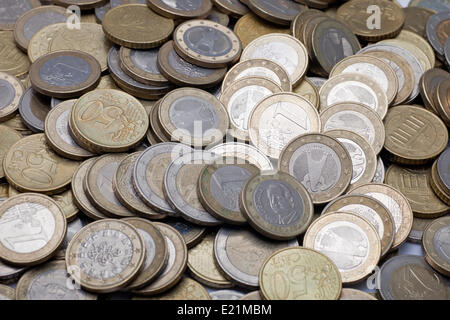 Molte monete Euro - Close-up Foto Stock