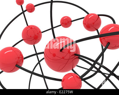 Abstract rosso sfere di plastica e tubi neri Foto Stock