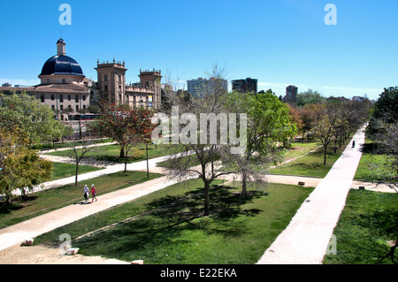 Valencia Spagna Museo delle Belle Arti o il Museo de Bellas Artes si affaccia sul letto del fiume Turia Park Foto Stock