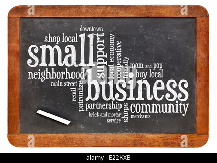 Small business word cloud su un vintage lavagna ardesia Foto Stock