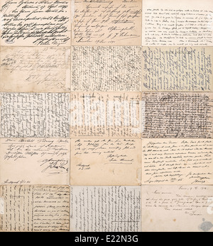 Cartoline antiche. vecchi manoscritti testi indefinito da ca. 1900. grunge vintage background paper Foto Stock