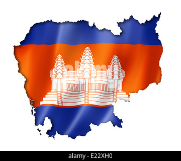 Cambogia bandiera mappa tridimensionale, rendering isolato su bianco Foto Stock