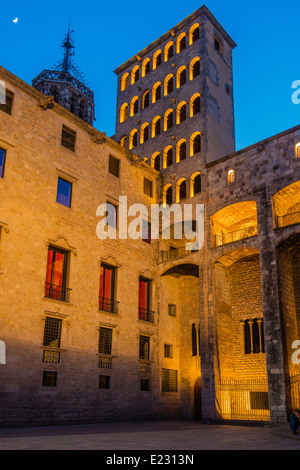 Mirador Del Rei Marti torre medievale, Plaza del Rey o Placa del Rei, Barcellona, in Catalogna, Spagna Foto Stock