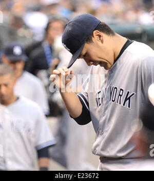 Seattle, Washington, Stati Uniti d'America. 11 Giugno, 2014. Masahiro Tanaka (Yankees) MLB : Masahiro Tanaka dei New York Yankees durante il Major League Baseball gioco contro i Seattle Mariners al Safeco Field di Seattle, Washington, Stati Uniti . © AFLO/Alamy Live News Foto Stock