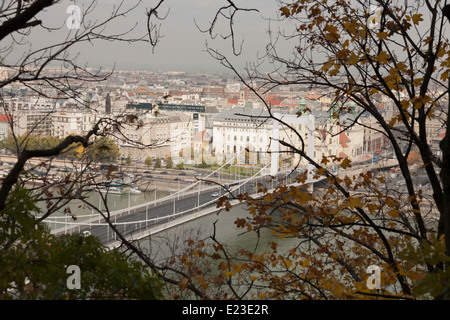 Vista del ponte Elisabetta dalla collina Gellert Budapest Ungheria Foto Stock