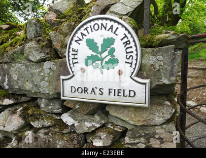 Il National Trust segno per Dora campo Rydal Village, Parco Nazionale del Distretto dei Laghi, Cumbria, England, Regno Unito Foto Stock