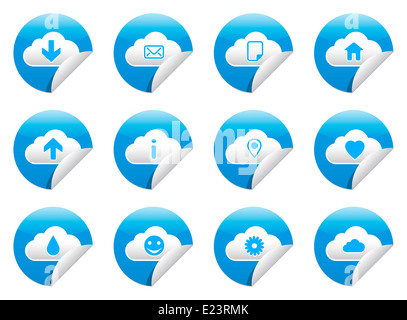 Blue cloud icona web collezione con finitura lucida stick style design su sfondo bianco Foto Stock