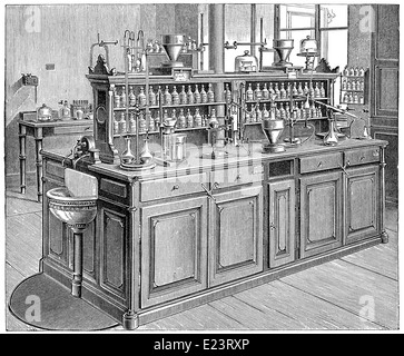 Laboratorio chimico, 1886, Università di Leipzig, Germania Foto Stock