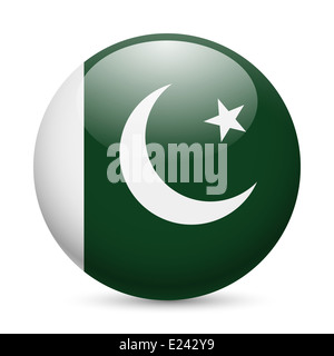 Bandiera del Pakistan come round icona lucida. Pulsante con bandiera pakistana Foto Stock