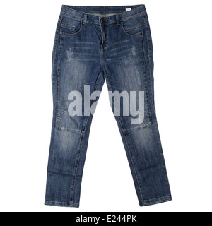 Jeans blu isolato su bianco Foto Stock
