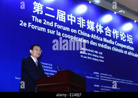 Pechino, Cina. 16 Giugno, 2014. Il cinese il Vice Ministro degli Esteri Zhang Ming deilvers un discorso durante la cerimonia di apertura del secondo Forum sulla Media China-Africa cooperazione in Pechino, capitale della Cina, 16 giugno 2014. Credito: Jin Liangkuai/Xinhua/Alamy Live News Foto Stock