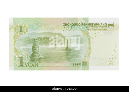 Uno cinese yuan banconota su sfondo bianco Foto Stock